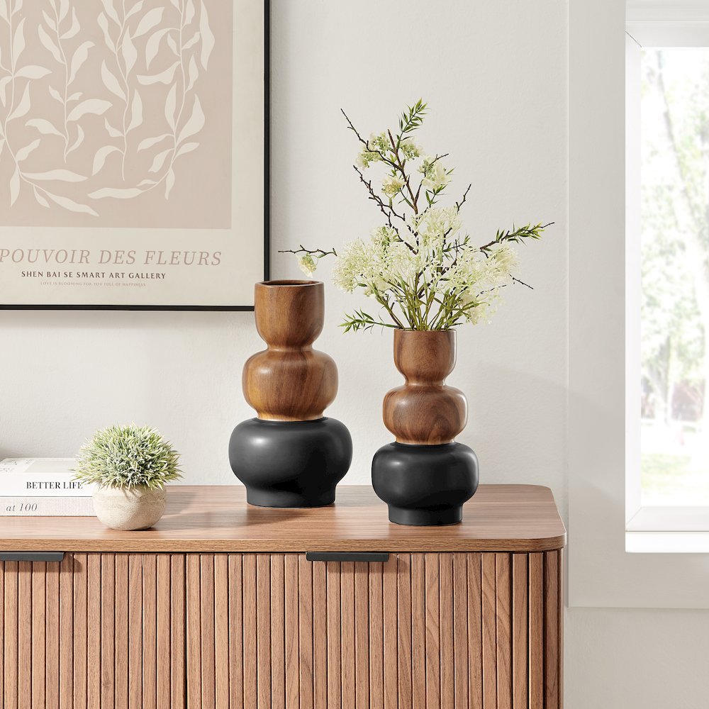 Milo Trinnet Three Tiered Two Tone Tabletop Vase - Black and Walnut - Small