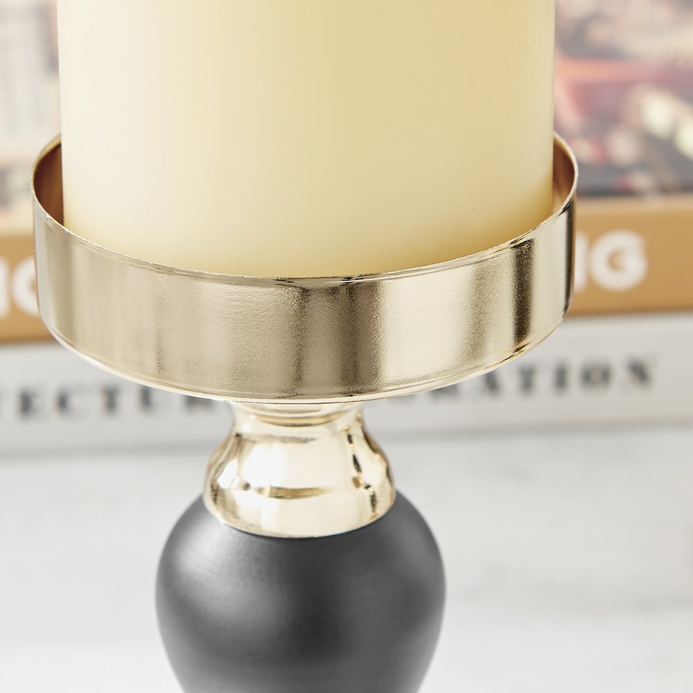 Talia Black and Gold Candlestick Taper Candle Holders - Set of 3
