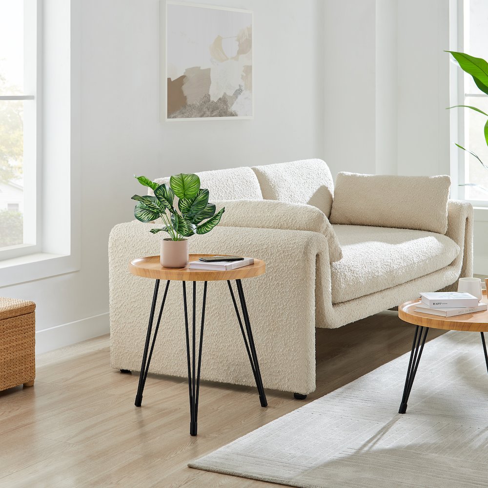Tadao Raised Lip Edge Side Table with Black Metal Hairpin Legs - Round - Bamboo