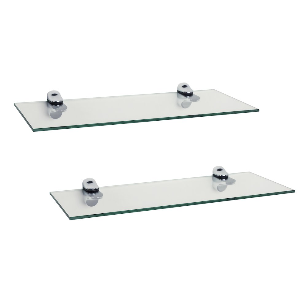 Set of 2 Clear Glass Floating Shelves with Chrome Brackets 16 x 6"