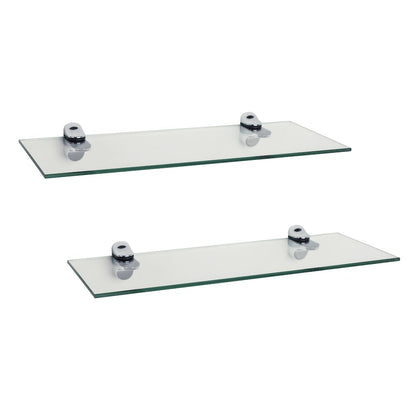 Set of 2 Clear Glass Floating Shelves with Chrome Brackets 16 x 6"