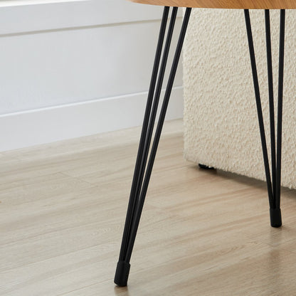 Tadao Raised Lip Edge Side Table with Black Metal Hairpin Legs - Round - Bamboo