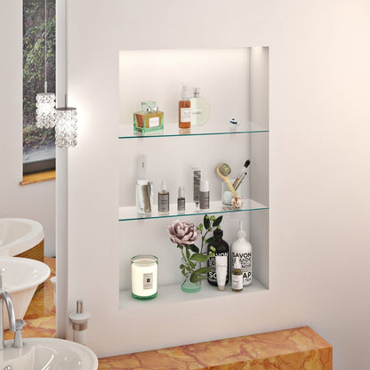 Set of 2 Clear Glass Floating Shelves with Chrome Brackets 16 x 6"