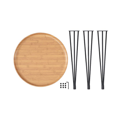 Tadao Raised Lip Edge Side Table with Black Metal Hairpin Legs - Round - Bamboo
