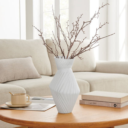 Eos Minimal White Contemporary Ribbed Angular Glass Tabletop Vase
