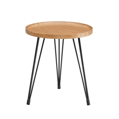 Tadao Raised Lip Edge Side Table with Black Metal Hairpin Legs - Round - Bamboo