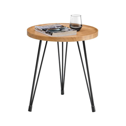 Tadao Raised Lip Edge Side Table with Black Metal Hairpin Legs - Round - Bamboo