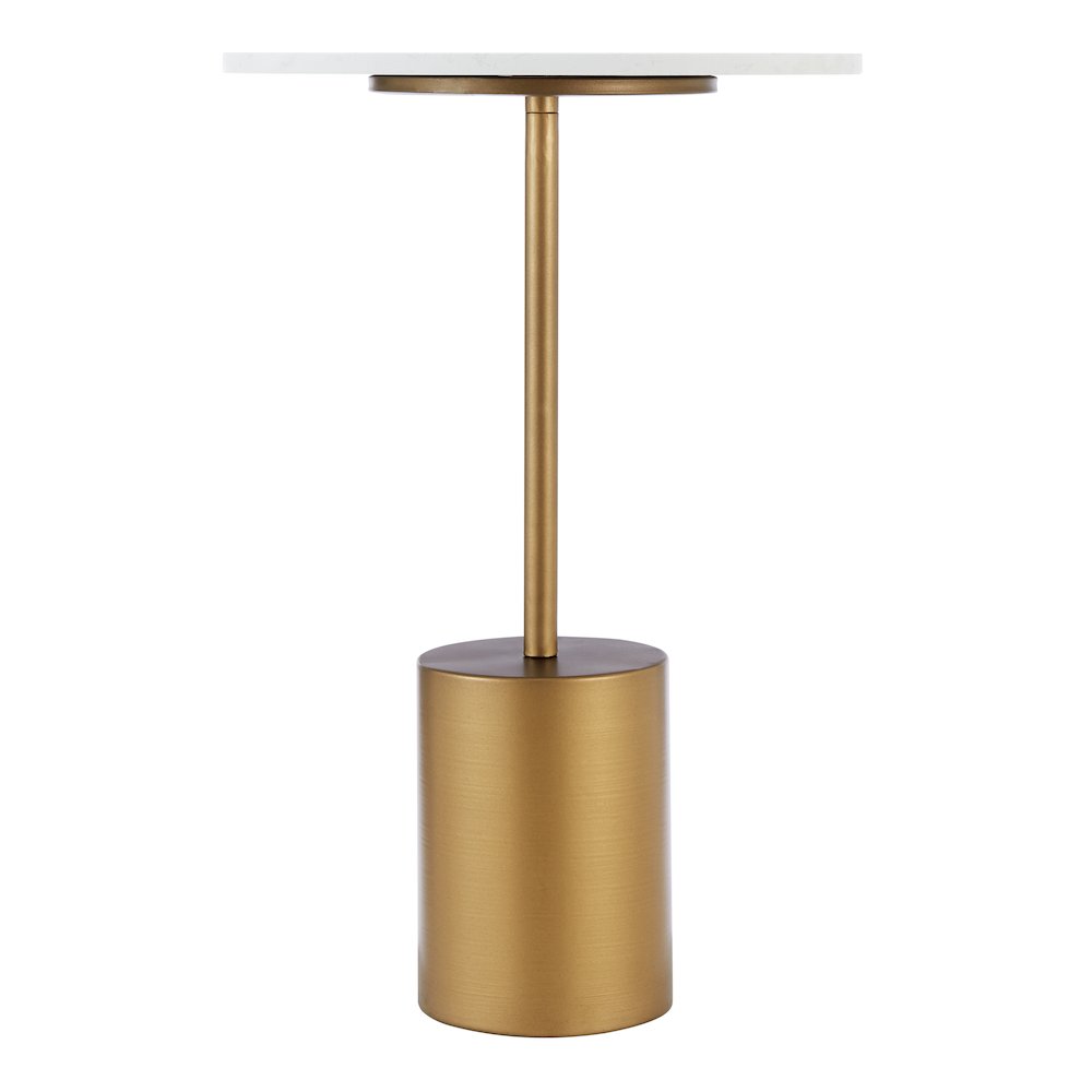 Fritz Pedestal Side Accent Table with Gold Metal Base Genuine White Marble Stone