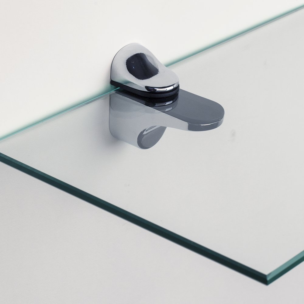 Set of 2 Clear Glass Floating Shelves with Chrome Brackets 16 x 6"