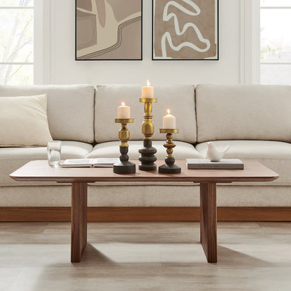 Nara Brass Wood Taper Candlestick Pillar Candle Holders - Set of 3