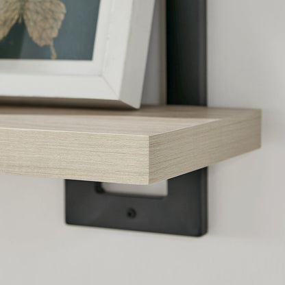 4-Tier Floating Bracket Wall Shelf - Black Metal and White Birch Finish