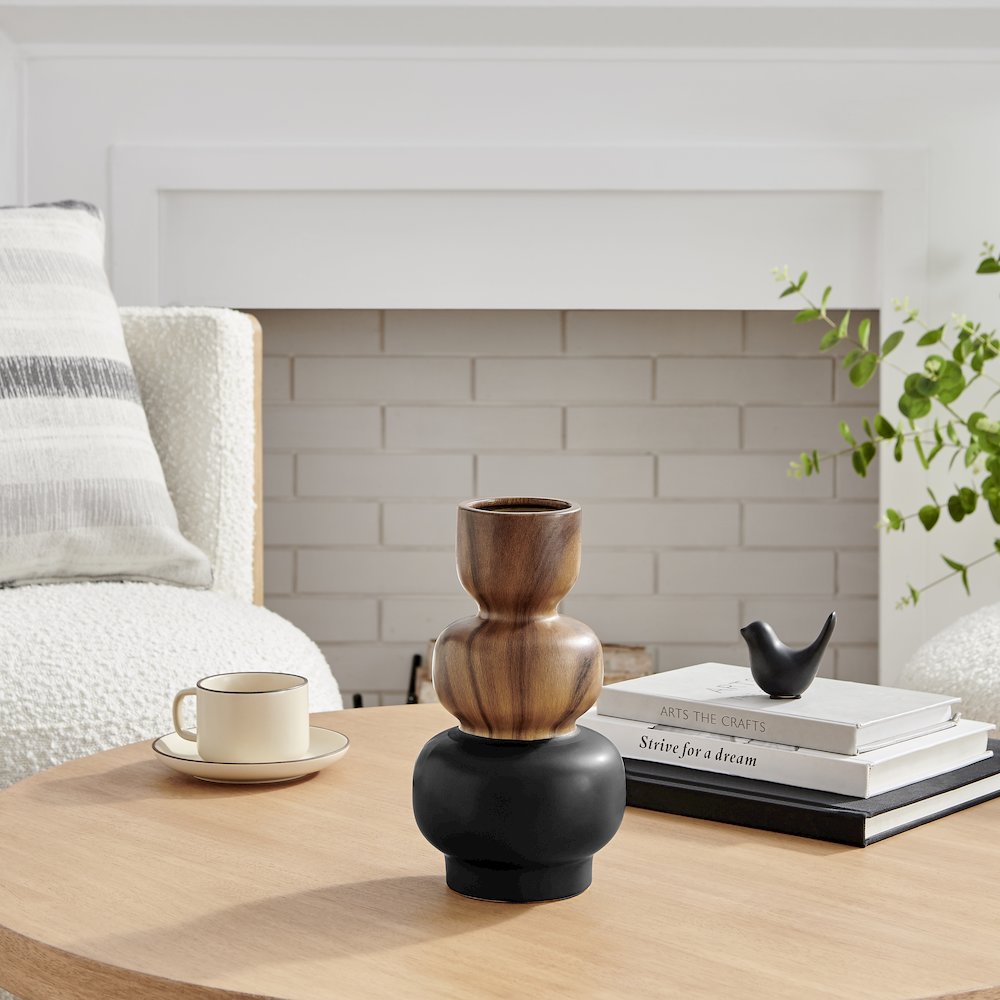 Milo Trinnet Three Tiered Two Tone Tabletop Vase - Black and Walnut - Small