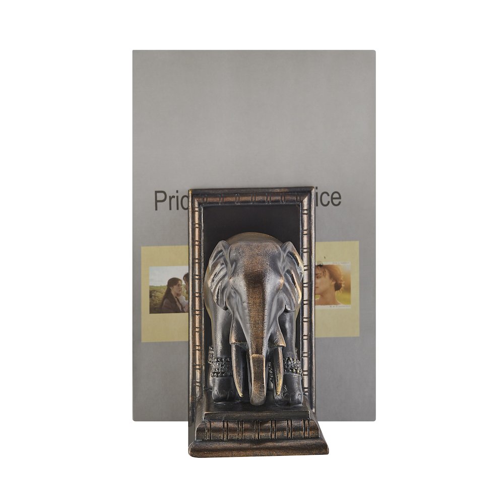 Ornate Elephants Polyresin Bronze Patina Finish Bookend Set of 2