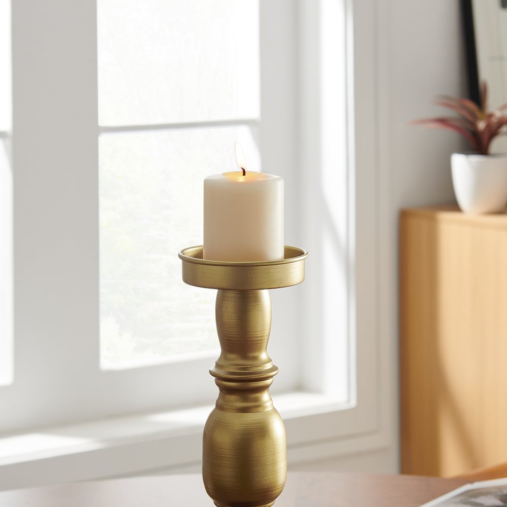 Nara Brass Wood Taper Candlestick Pillar Candle Holders - Set of 3