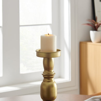 Nara Brass Wood Taper Candlestick Pillar Candle Holders - Set of 3