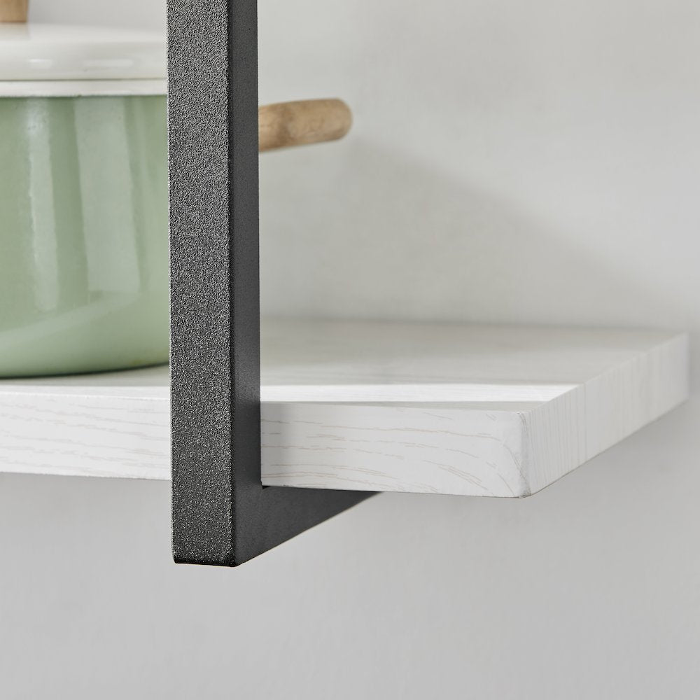 Modern 3-Tier Hanging Bracket Wall Shelves in Black Metal and White Birch Finish