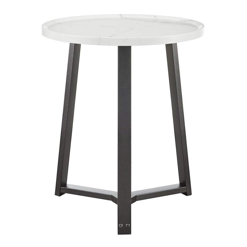 Harper Midcentury Round Raised Lip Edge Side Accent Table - White Marble/Black