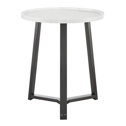 Harper Midcentury Round Raised Lip Edge Side Accent Table - White Marble/Black