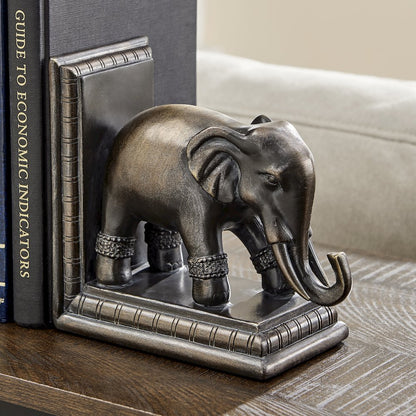 Ornate Elephants Polyresin Bronze Patina Finish Bookend Set of 2