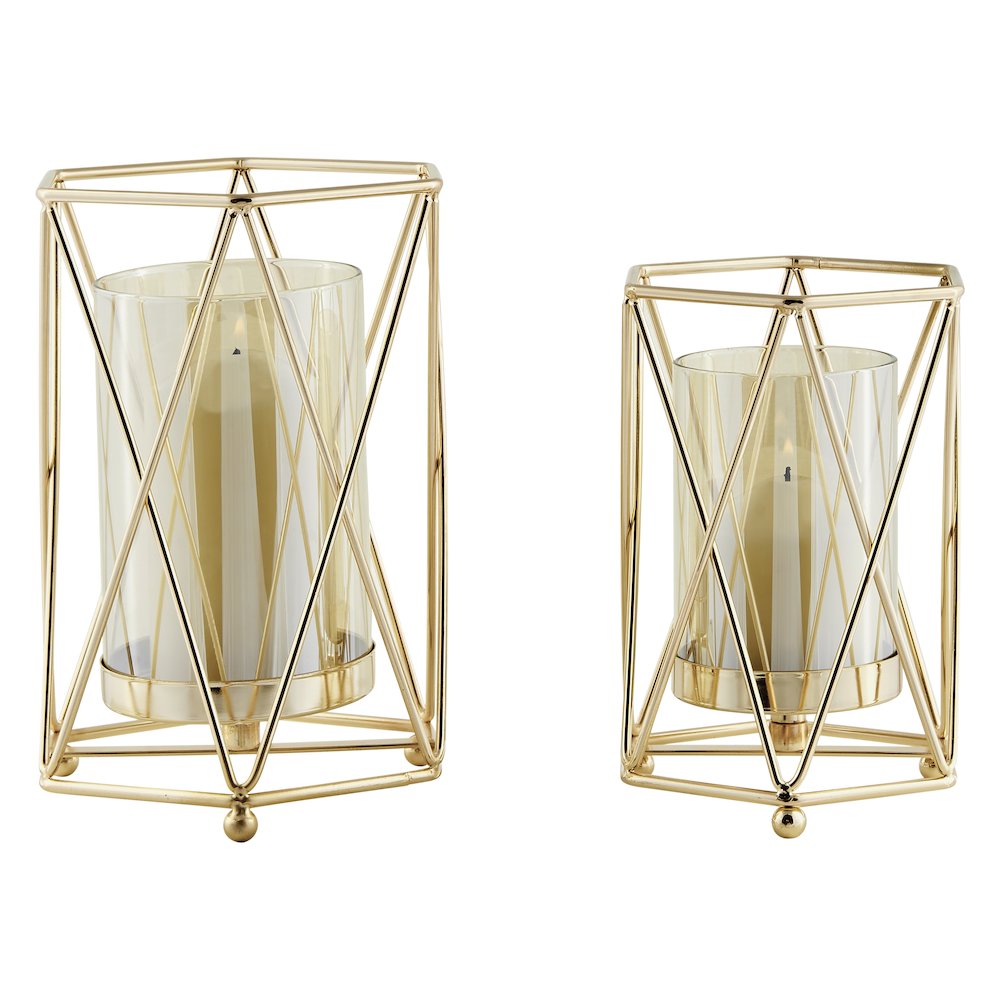 Prism Warm Gold Hurricane Candle Holders - Set of 2