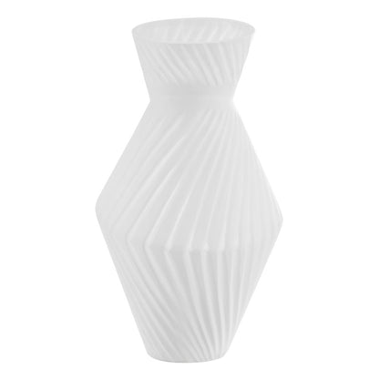 Eos Minimal White Contemporary Ribbed Angular Glass Tabletop Vase