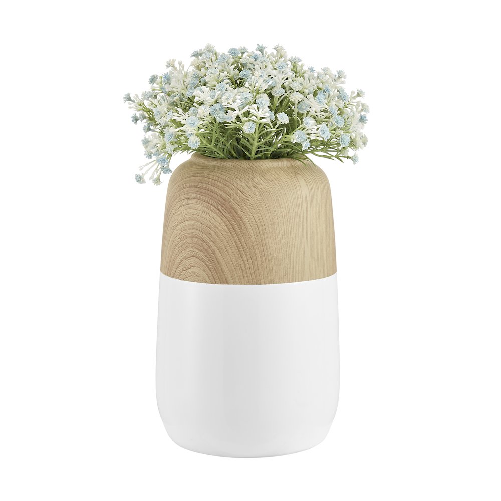 Nora Burk Contemporary Two Tone Cylindrical Tabletop Vase - White and Beech