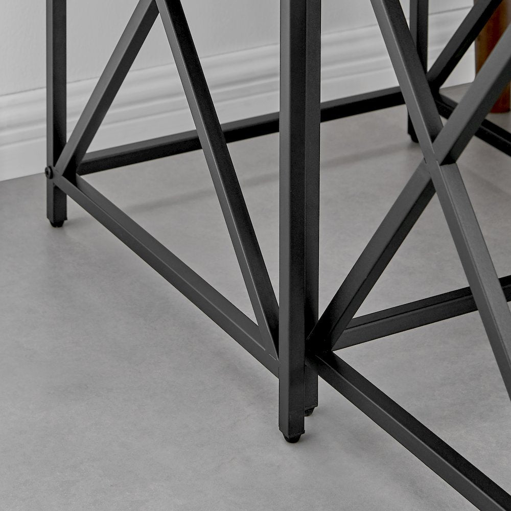 Modern Square Veneer Black Metal Frame Nesting End Tables Black Marble Set of 2