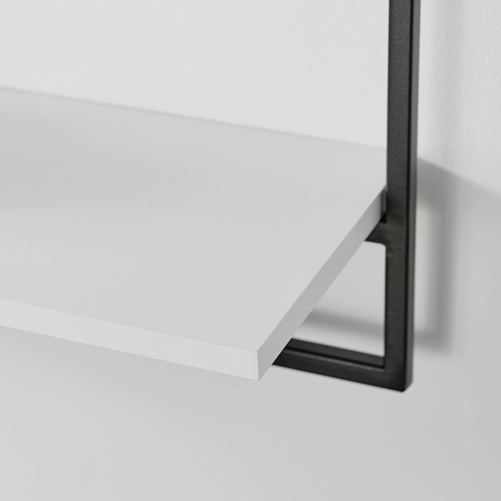 Framed Wall Art 4-Piece Modern Shelf Set - Black Metal Frame White MDF Shelves