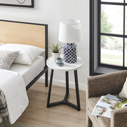 Harper Midcentury Round Raised Lip Edge Side Accent Table - White Marble/Black