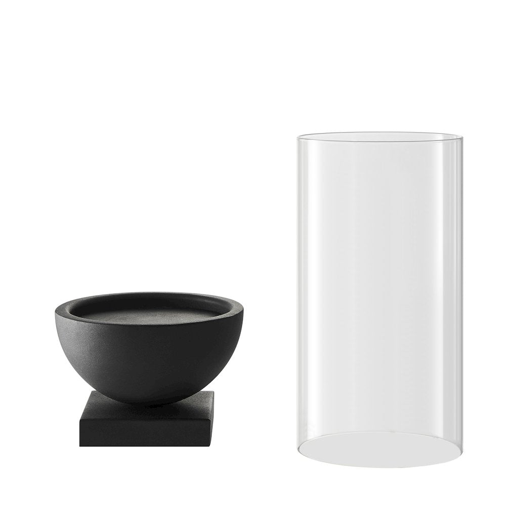 Black Metal Pedestal and Glass Pillar Hurricane Candle Holder - Large