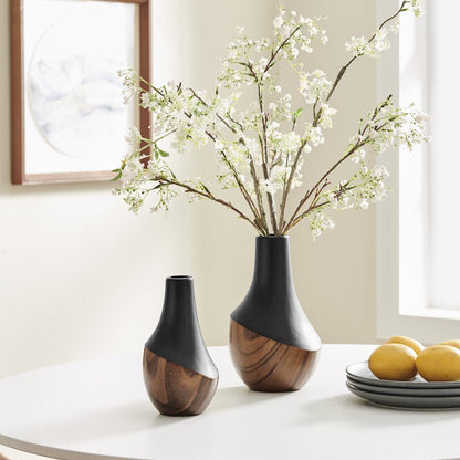 Milo Kalbas 2 Piece Gourd Modern Two Tone Tabletop Vase Set - Black and Walnut