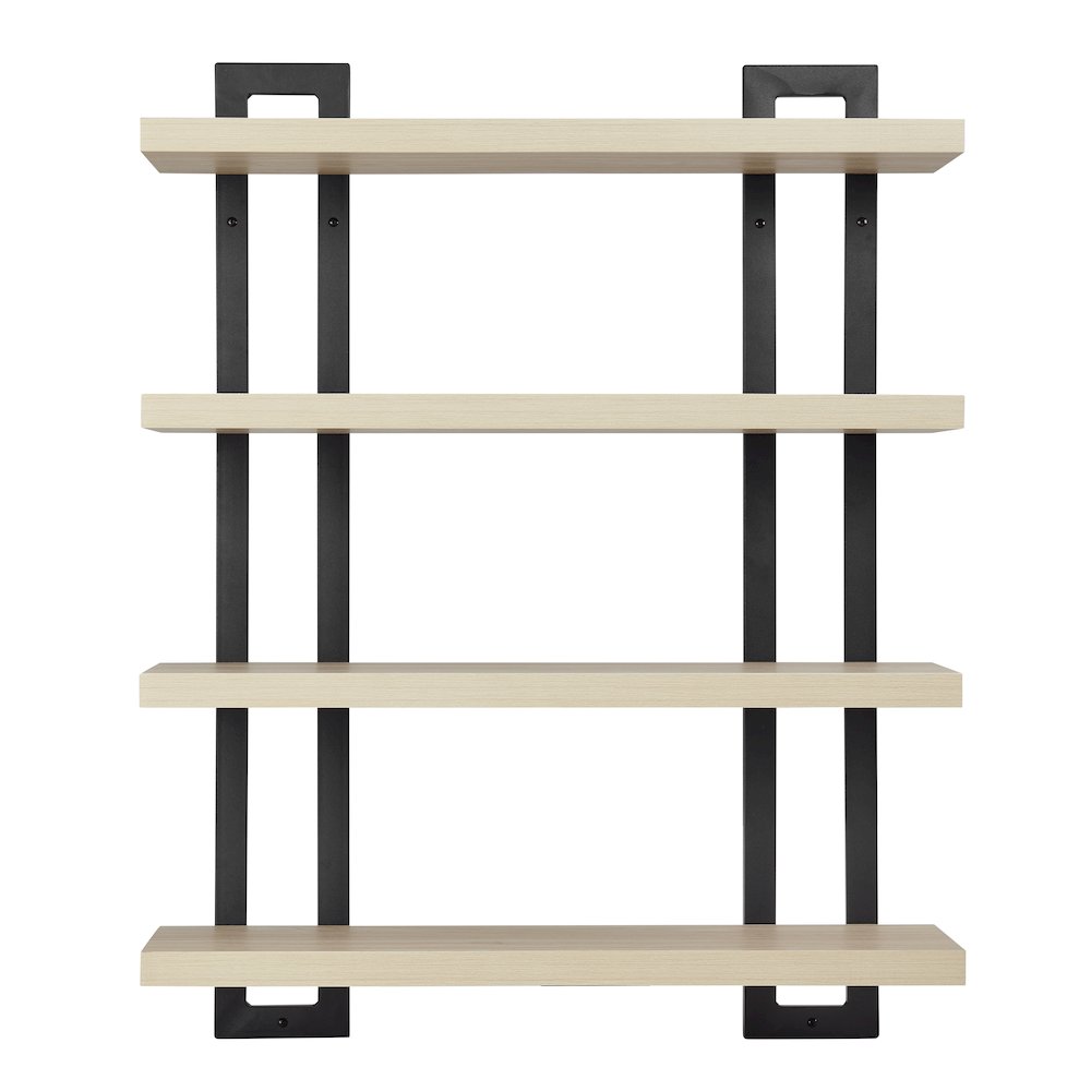 4-Tier Floating Bracket Wall Shelf - Black Metal and White Birch Finish