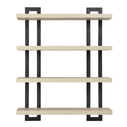 4-Tier Floating Bracket Wall Shelf - Black Metal and White Birch Finish
