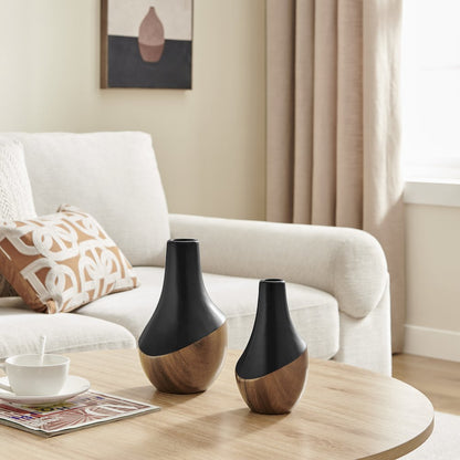 Milo Kalbas 2 Piece Gourd Modern Two Tone Tabletop Vase Set - Black and Walnut