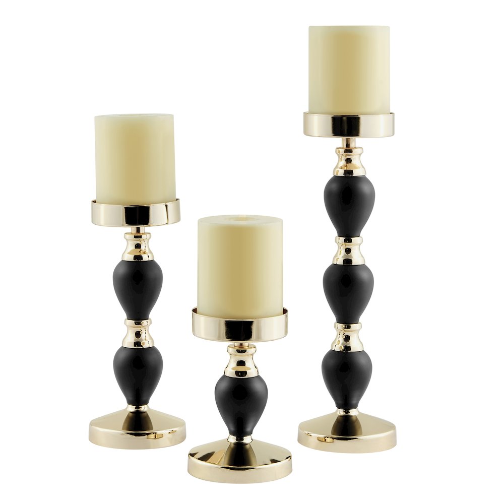 Talia Black and Gold Candlestick Taper Candle Holders - Set of 3