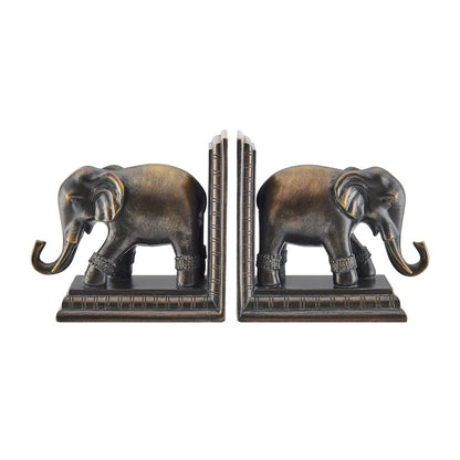 Ornate Elephants Polyresin Bronze Patina Finish Bookend Set of 2