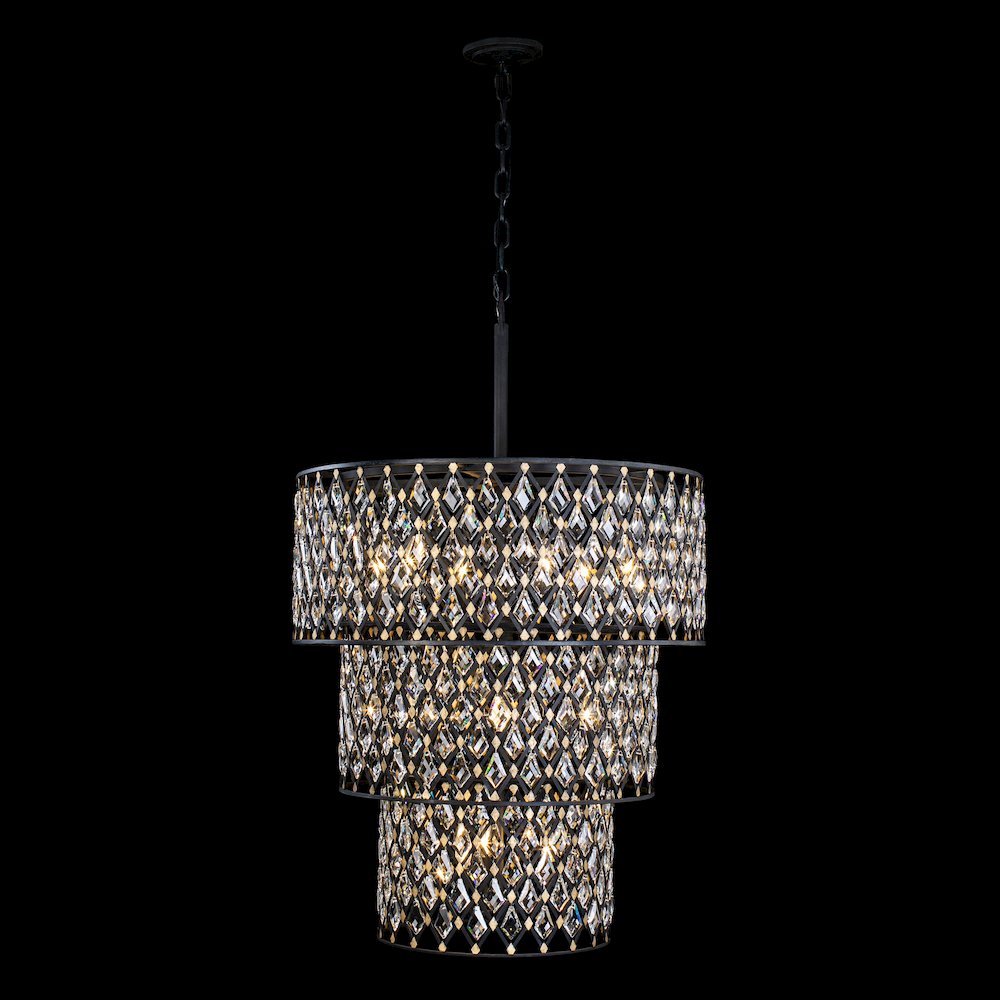 Windsor 13-Lt 3-Tier Crystal Chandelier - Carbon/Havana Gold