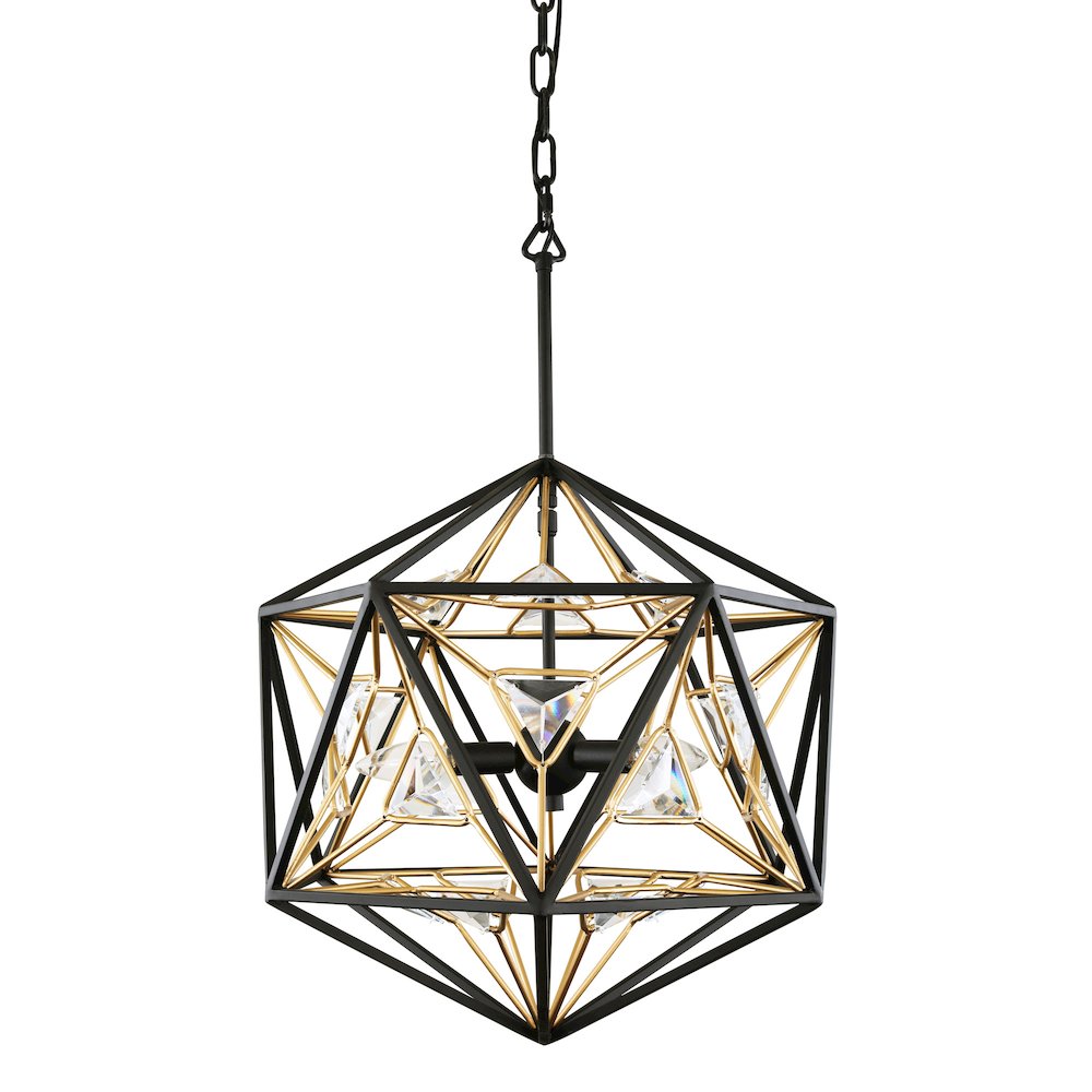 Marcia 3-Lt Orb Pendant - Matte Black/French Gold