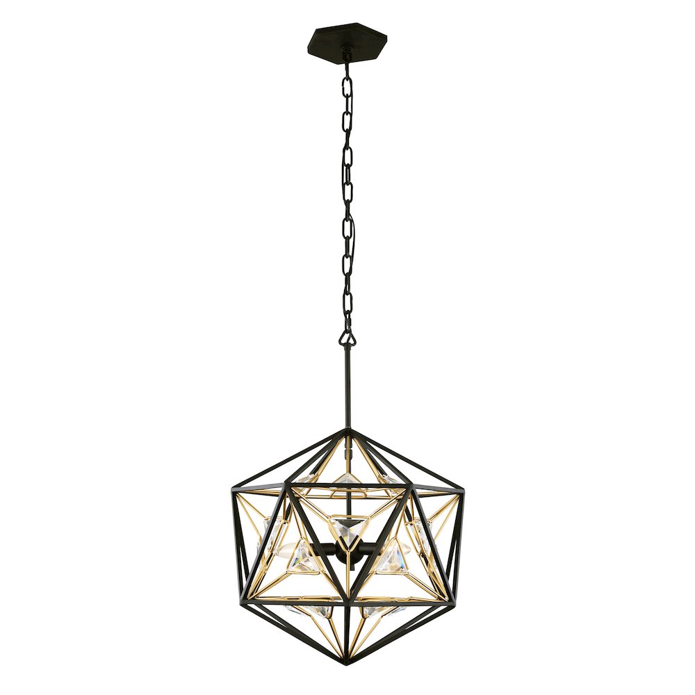 Marcia 3-Lt Orb Pendant - Matte Black/French Gold