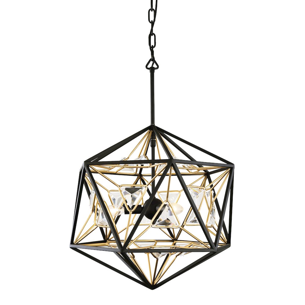 Marcia 3-Lt Orb Pendant - Matte Black/French Gold