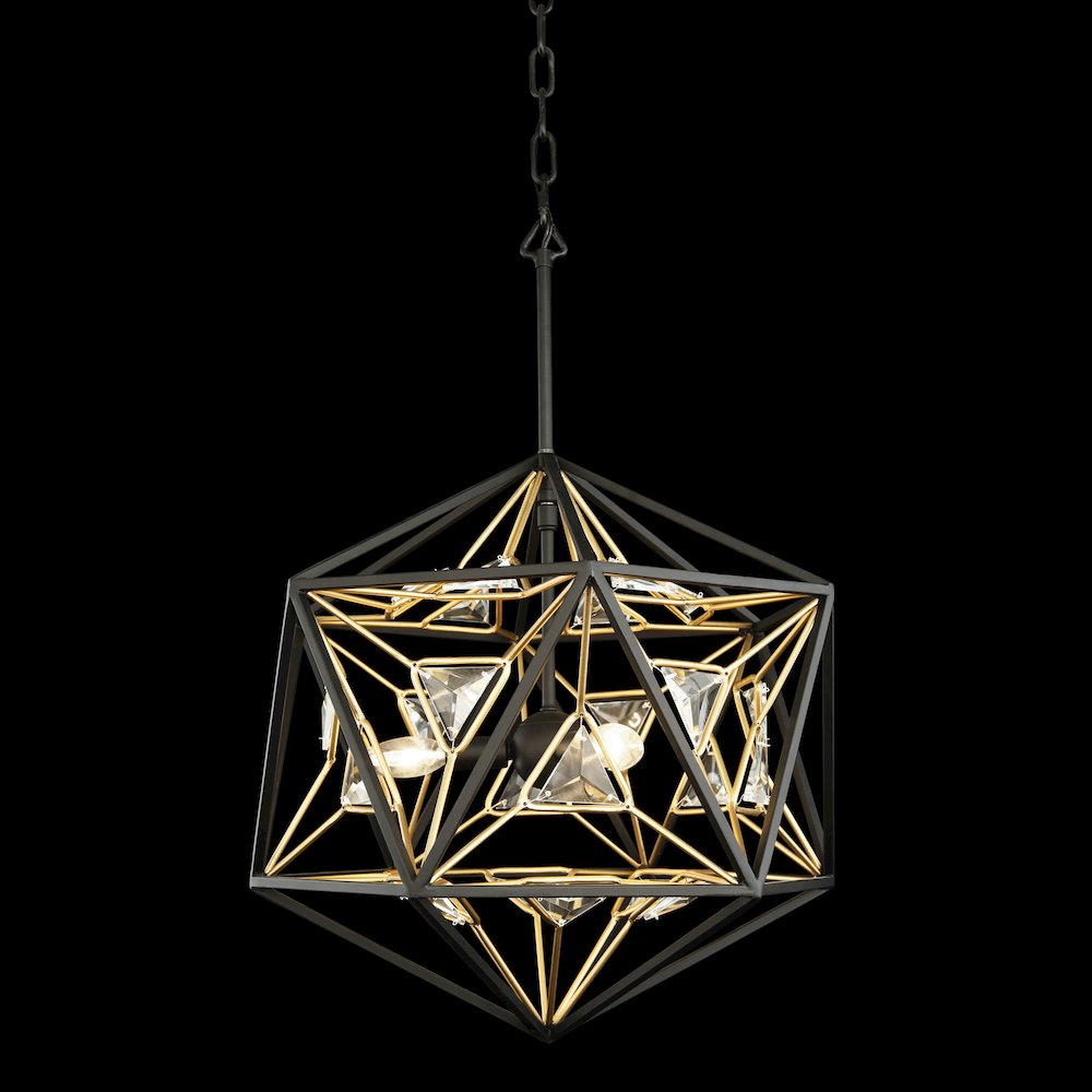 Marcia 3-Lt Orb Pendant - Matte Black/French Gold
