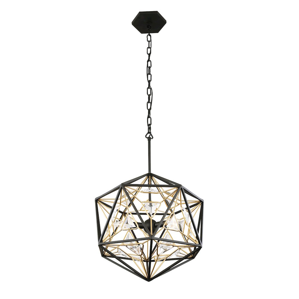 Marcia 3-Lt Orb Pendant - Matte Black/French Gold