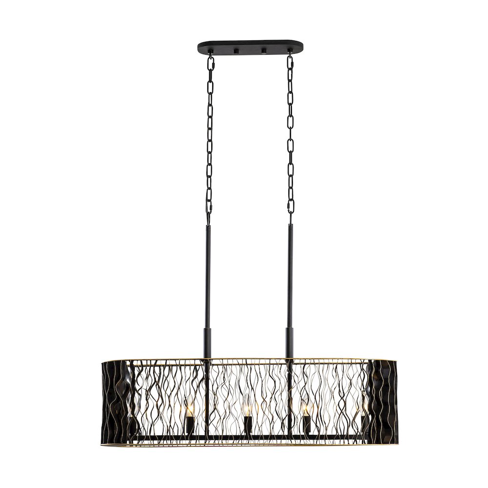 Estela 5-Lt Linear Pendant - Matte Black/French Gold