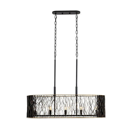 Estela 5-Lt Linear Pendant - Matte Black/French Gold
