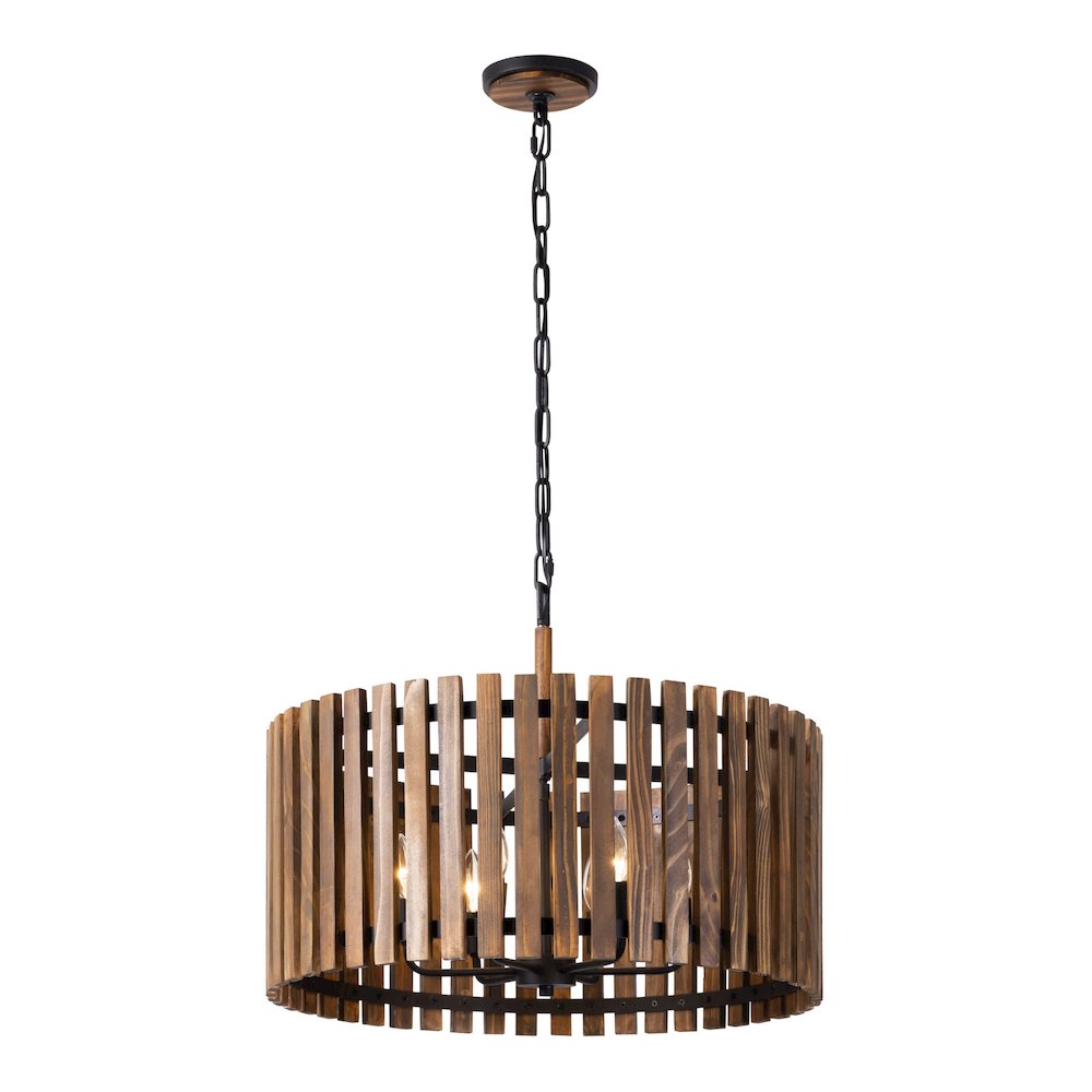 Suratto 6-Lt   Pendant - Matte Black/Medium Walnut