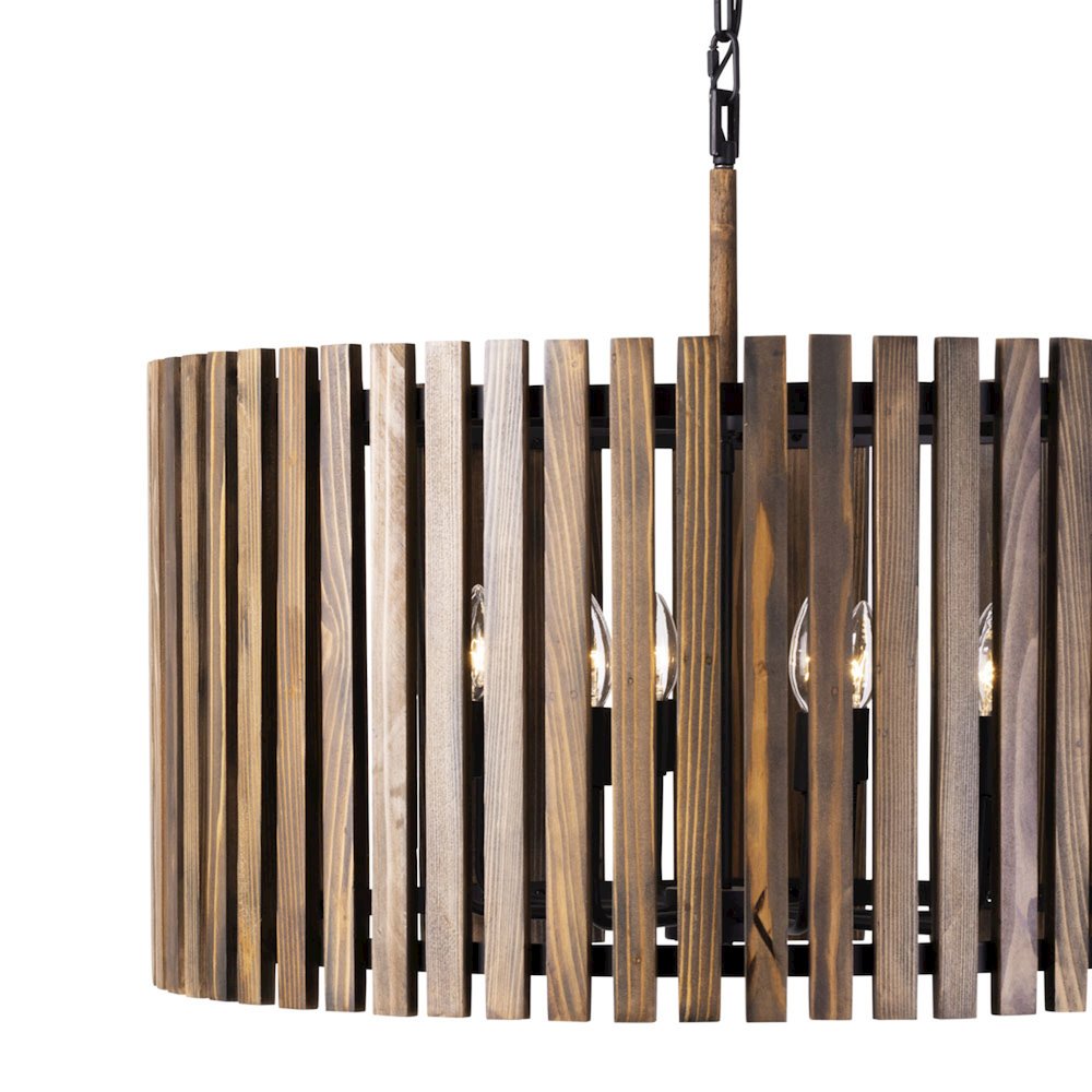 Suratto 6-Lt   Pendant - Matte Black/Medium Walnut
