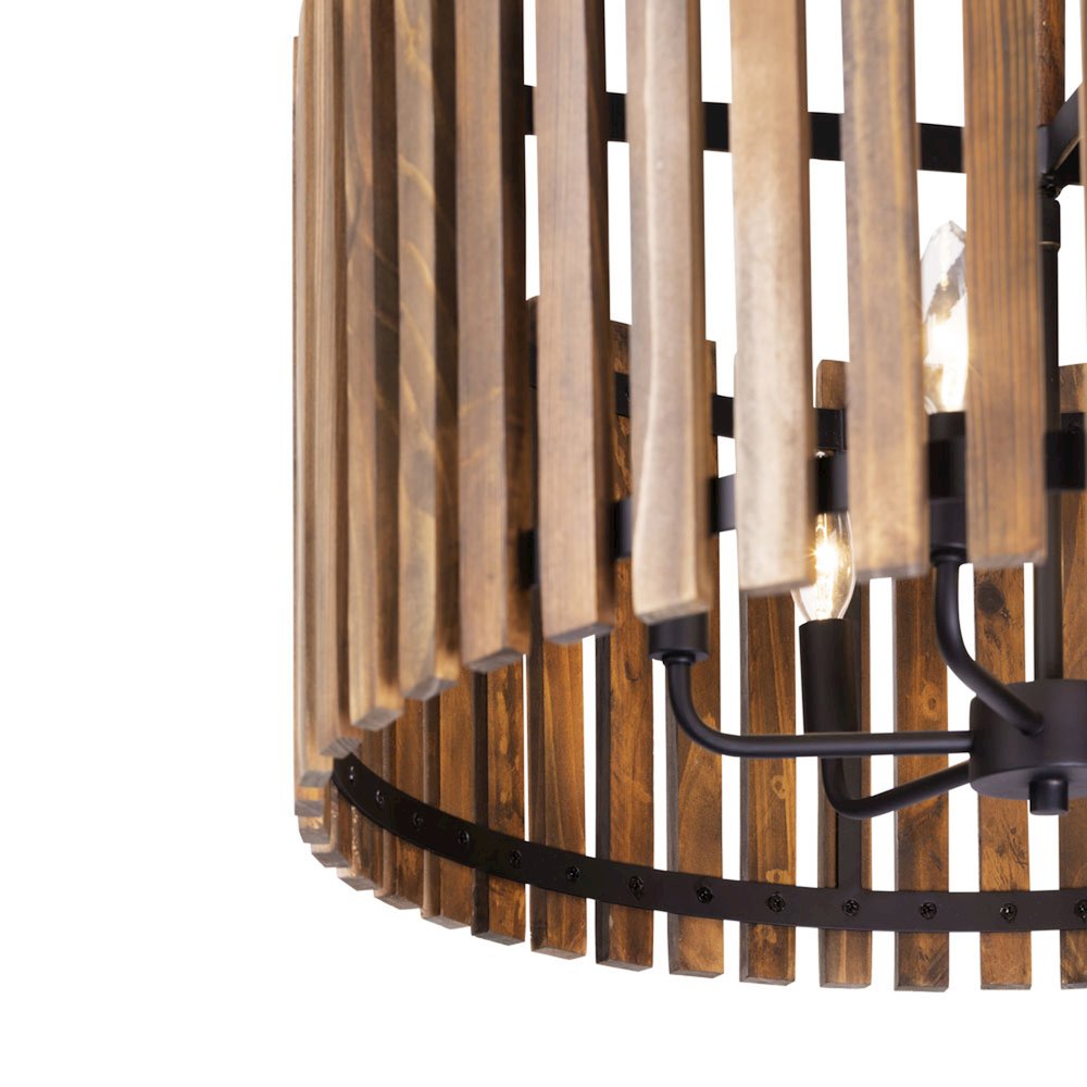Suratto 6-Lt   Pendant - Matte Black/Medium Walnut