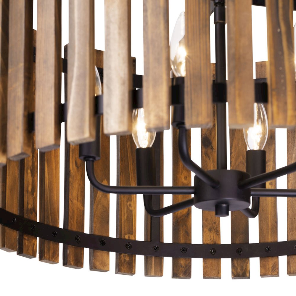 Suratto 6-Lt   Pendant - Matte Black/Medium Walnut