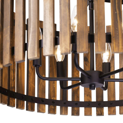 Suratto 6-Lt   Pendant - Matte Black/Medium Walnut