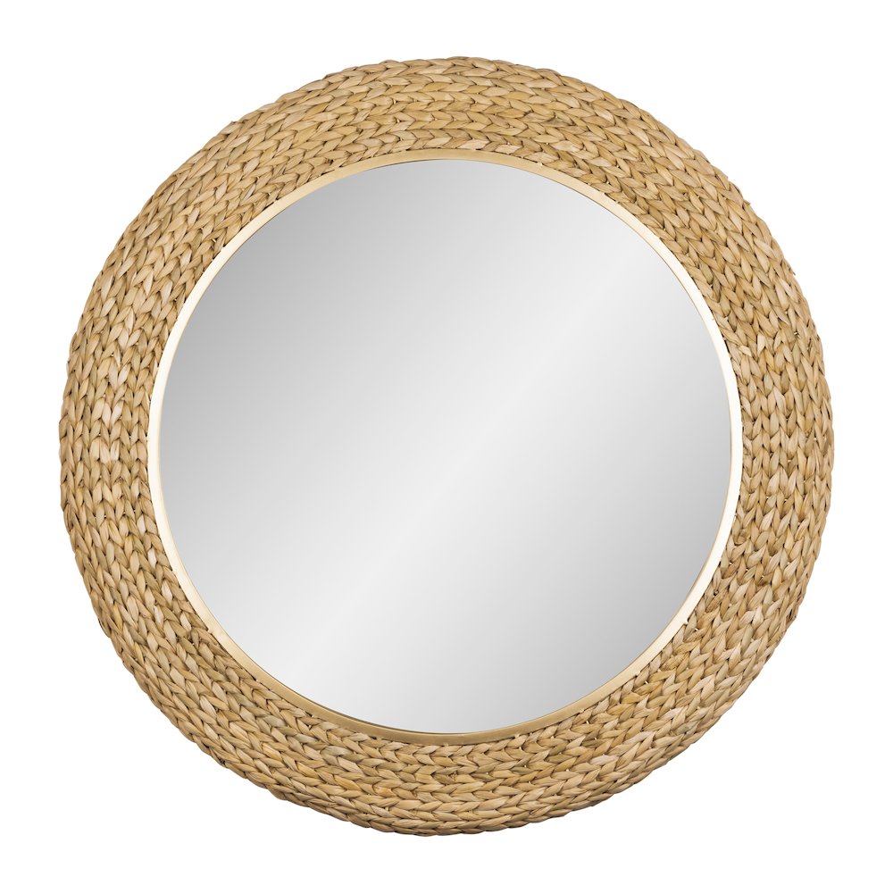 Athena 40-in Round Wall Mirror - French Gold/Natural Seagrass